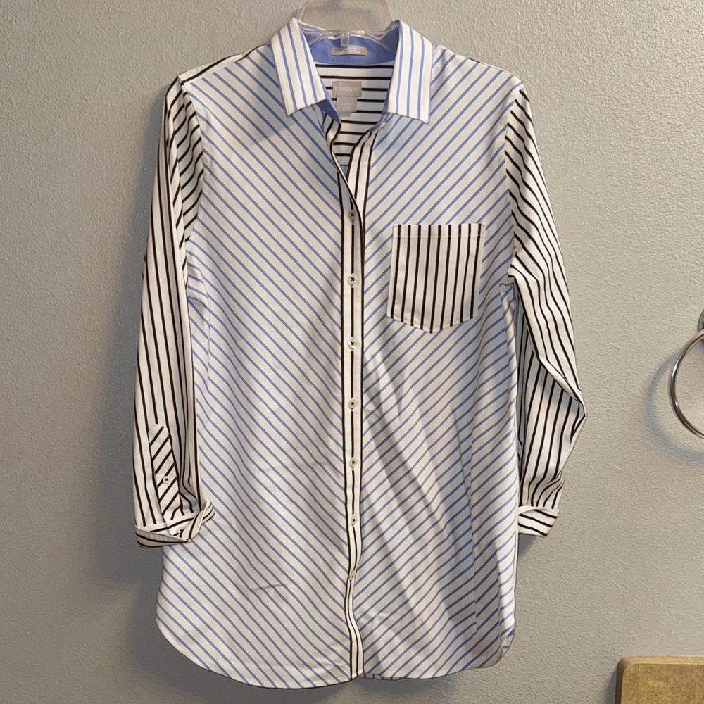 Chico's Diagonal Striped Button Down Shirt - Black and White Sz 1 14W
